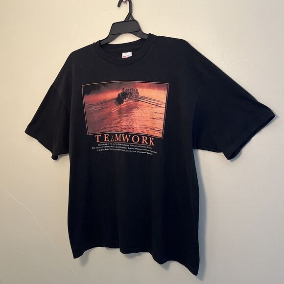 TEAMWORK Vintage 90s Single Stitch Motivational Poster Tee Shirt, Black- XXL - Picture 4 of 9